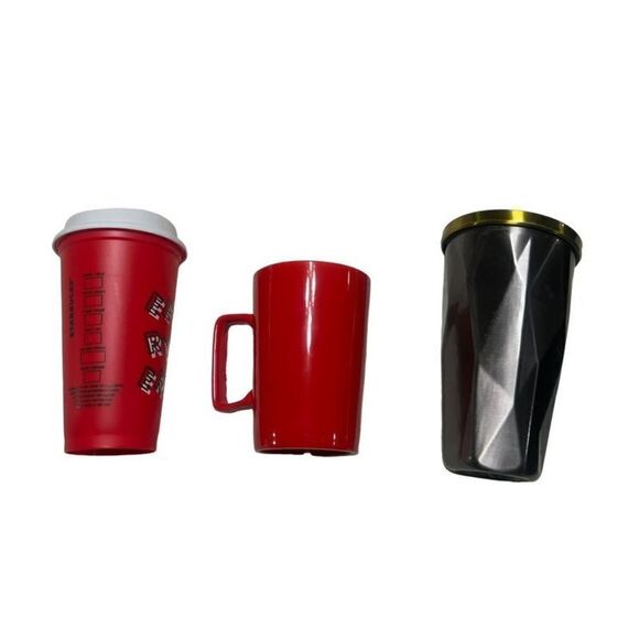 Starbucks Coffee Cup Trio 2021 Red Ceramic, 2012 Insulated & Red To go Plastic c - Picture 2 of 4